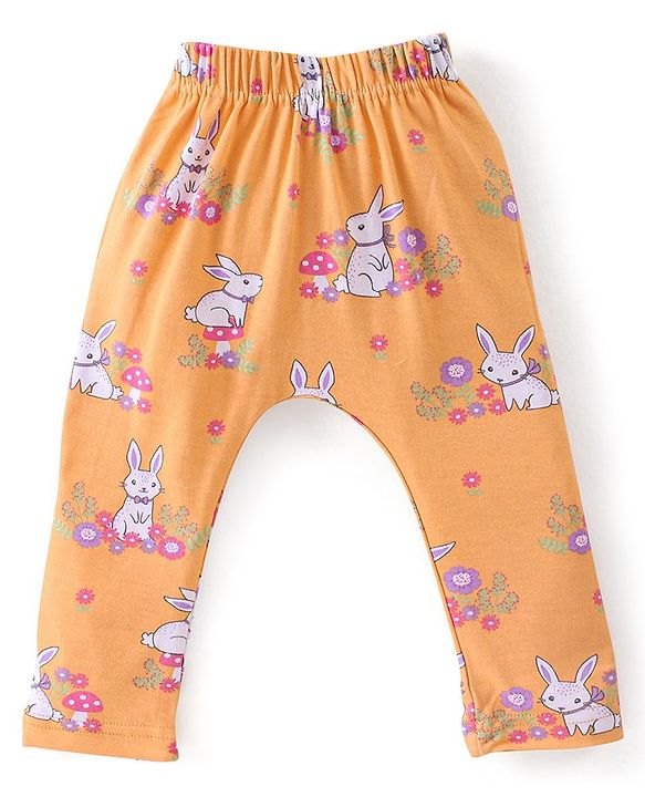 Babyhug Cotton Knit Full Length Diaper Pants Floral Printed Pack of 3 - Multicolour