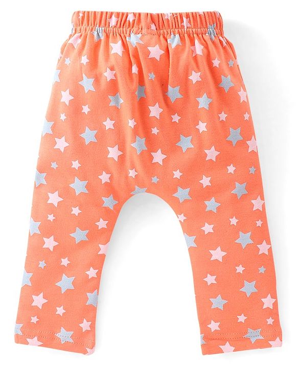 Babyhug Cotton Full Length Diaper Pants Striped & Elephant Printed Pack of 3 - Orange & Blue