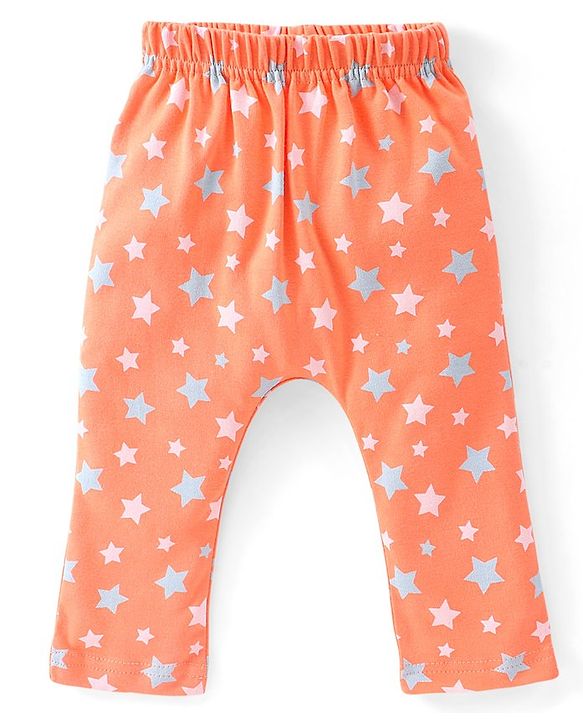 Babyhug Cotton Full Length Diaper Pants Striped & Elephant Printed Pack of 3 - Orange & Blue