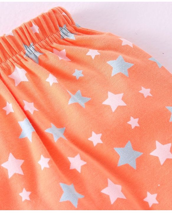 Babyhug Cotton Full Length Diaper Pants Striped & Elephant Printed Pack of 3 - Orange & Blue