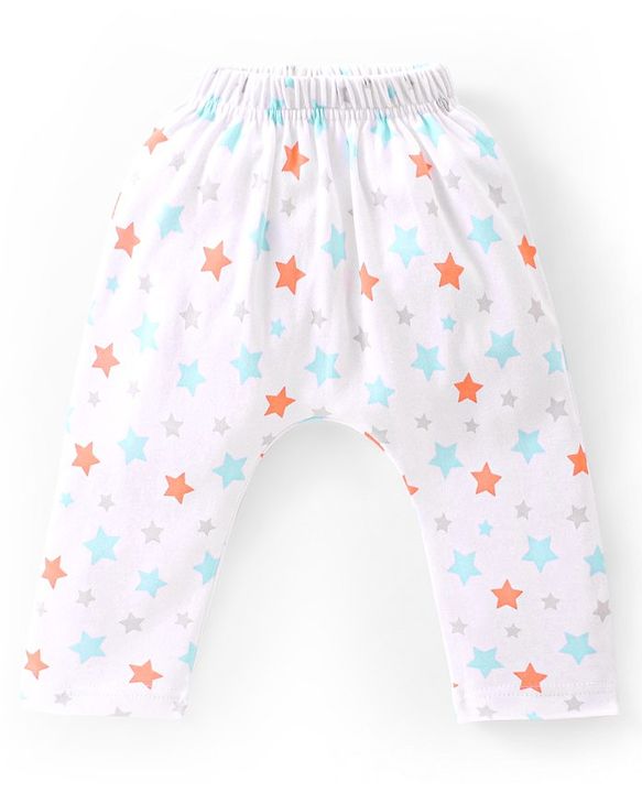 Babyhug Cotton Full Length Stars Printed Diaper Pants Pack of 3  - Blue Orange & White