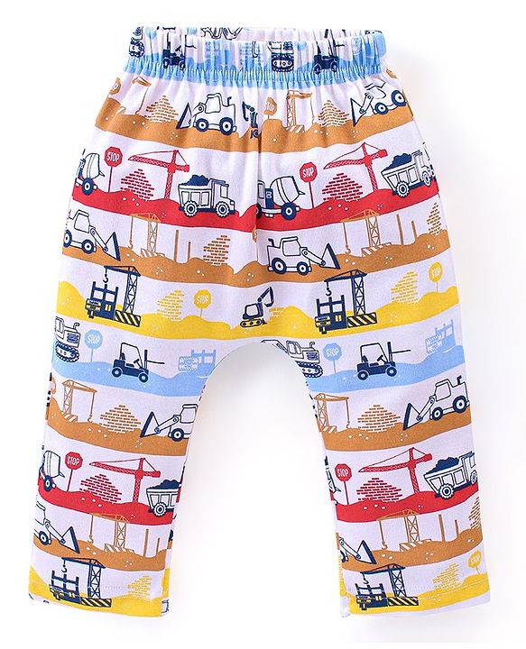 Babyhug Cotton Full Length Diaper Pants Pack of 3 - Red & Blue