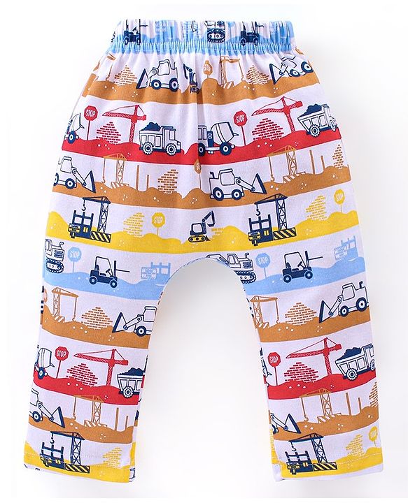 Babyhug Cotton Full Length Diaper Pants Pack of 3 - Red & Blue