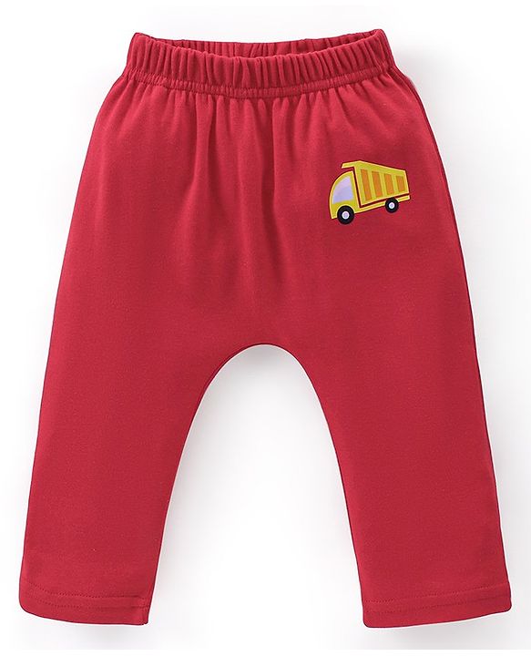 Babyhug Cotton Full Length Diaper Pants Pack of 3 - Red & Blue