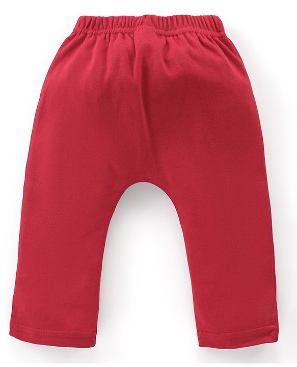 Babyhug Cotton Full Length Diaper Pants Pack of 3 - Red & Blue