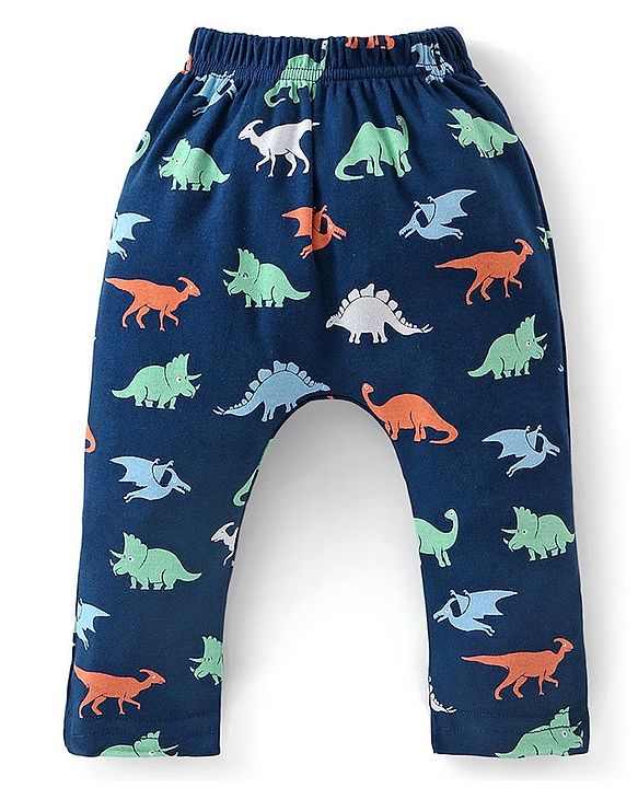 Babyhug Cotton Full Length Striped Diaper Pants Dino Print Pack of 3  - Multicolour