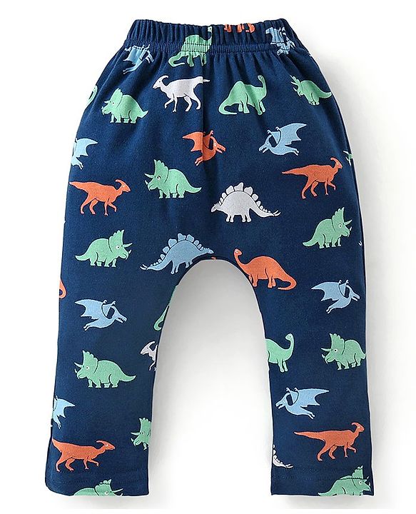 Babyhug Cotton Full Length Striped Diaper Pants Dino Print Pack of 3  - Multicolour
