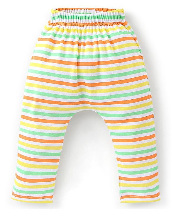 Babyhug Cotton Full Length Striped Diaper Pants Dino Print Pack of 3  - Multicolour