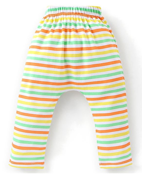 Babyhug Cotton Full Length Striped Diaper Pants Dino Print Pack of 3  - Multicolour