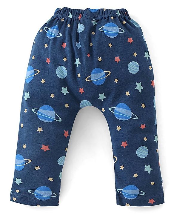 Babyhug Cotton Knit Full Length Diaper Pants Planets Print Pack of 3 - Multicolour