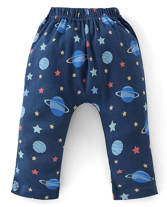 Babyhug Cotton Knit Full Length Diaper Pants Planets Print Pack of 3 - Multicolour