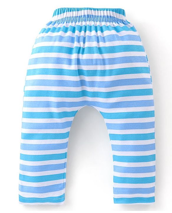 Babyhug Full Length Cotton Diaper Pants Giraffe Print Pack of 3 - Blue