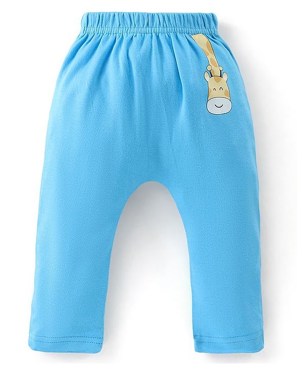 Babyhug Full Length Cotton Diaper Pants Giraffe Print Pack of 3 - Blue