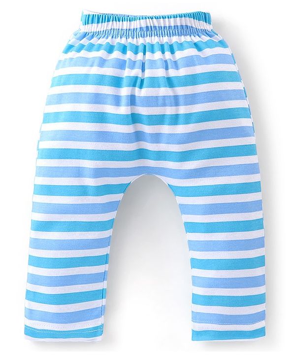 Babyhug Full Length Cotton Diaper Pants Giraffe Print Pack of 3 - Blue