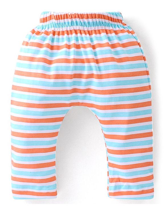 Babyhug Cotton Knit Knee Length Diaper Pants Striped & Stars Printed Pack of 3 - Orange & Blue