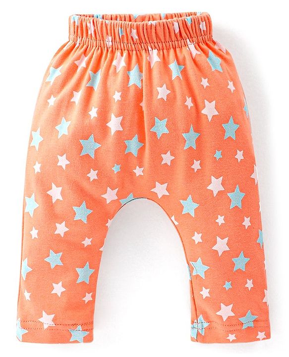 Babyhug Cotton Knit Knee Length Diaper Pants Striped & Stars Printed Pack of 3 - Orange & Blue