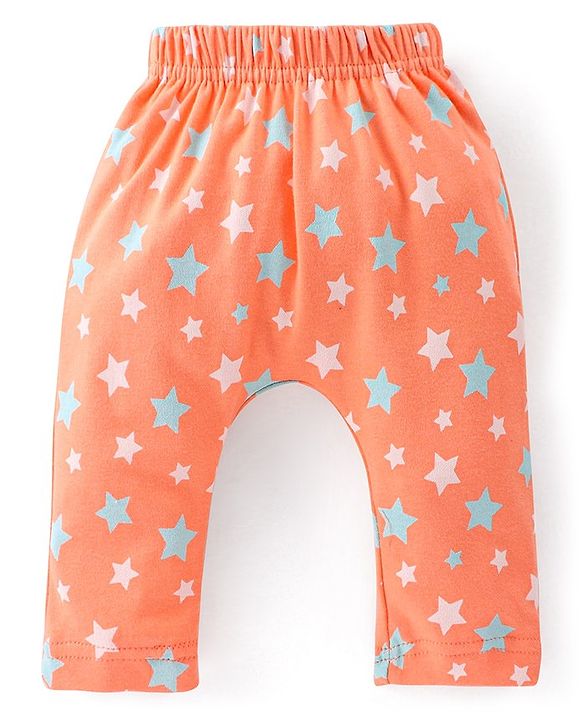 Babyhug Cotton Knit Knee Length Diaper Pants Striped & Stars Printed Pack of 3 - Orange & Blue