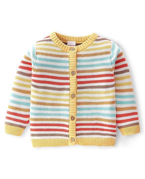 Babyhug Organic Cotton Full Sleeves Striped Baby Sweater Set with Cap - Multicolor