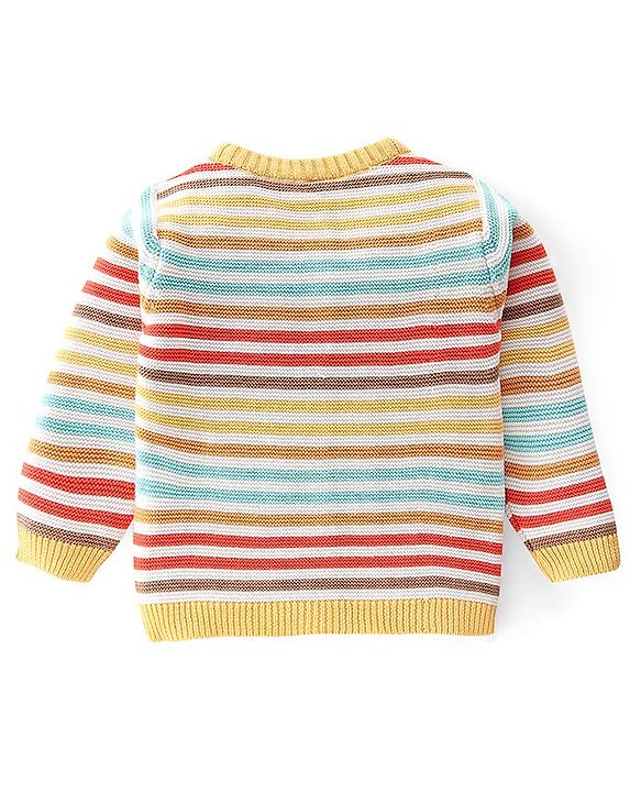 Babyhug Organic Cotton Full Sleeves Striped Baby Sweater Set with Cap - Multicolor