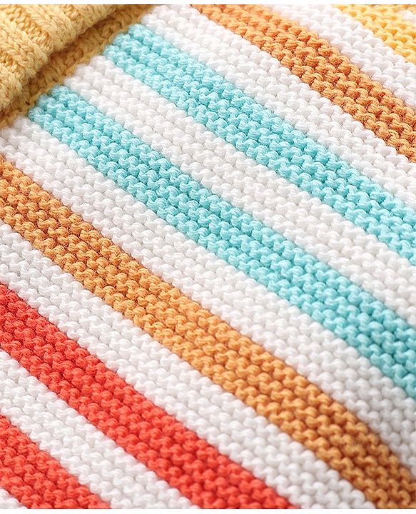 Babyhug Organic Cotton Full Sleeves Striped Baby Sweater Set with Cap - Multicolor