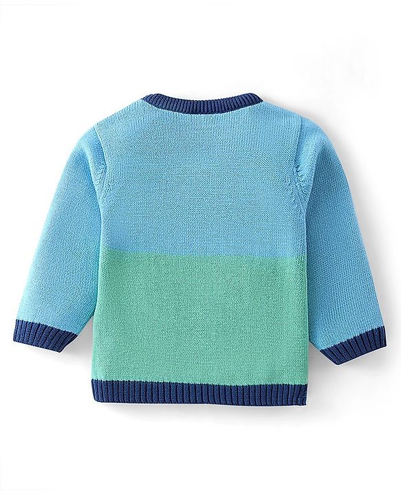 Babyhug Organic Cotton Knit Full Sleeves Baby Sweater Set with Cap & Tractor Design - Blue