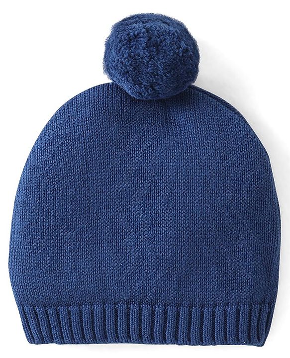 Babyhug Organic Cotton Knit Full Sleeves Baby Sweater Set with Cap & Tractor Design - Blue