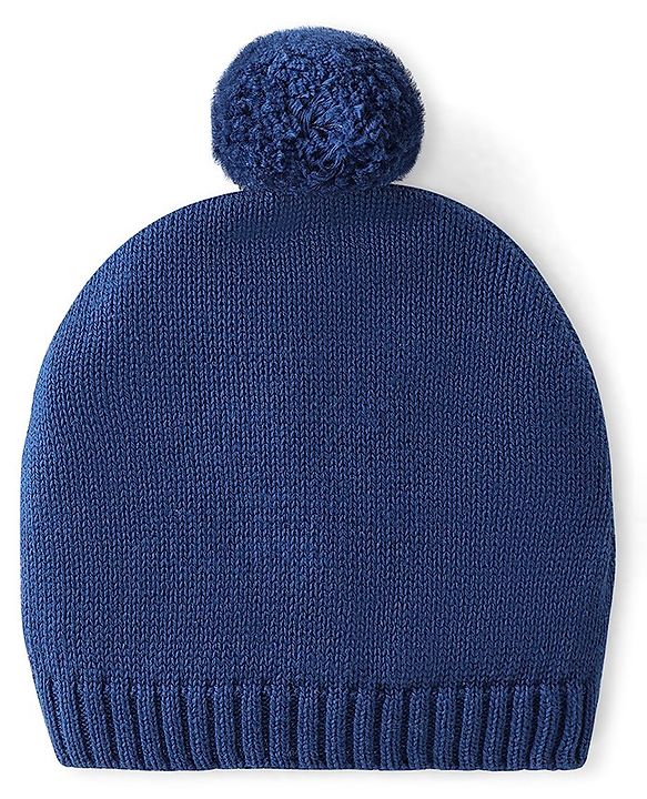 Babyhug Organic Cotton Knit Full Sleeves Baby Sweater Set with Cap & Tractor Design - Blue