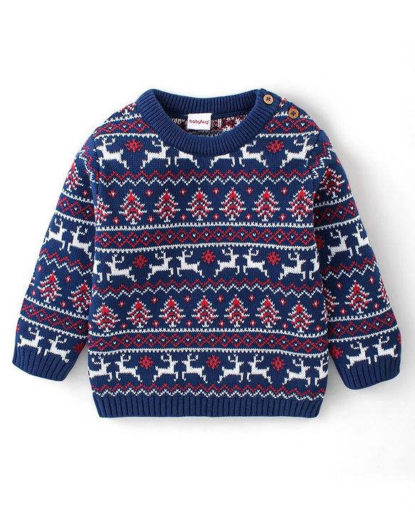 Babyhug Organic Cotton Full Sleeves Baby Sweater Sets Christmas Theme - Navy