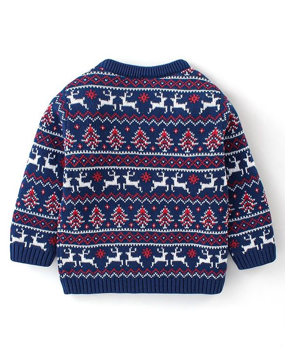 Babyhug Organic Cotton Full Sleeves Baby Sweater Sets Christmas Theme - Navy