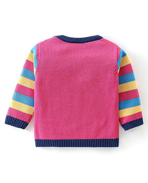 Babyhug Organic Cotton Knit Full Sleeves Baby Sweater Set with Cap & Bird Design - Pink & Blue
