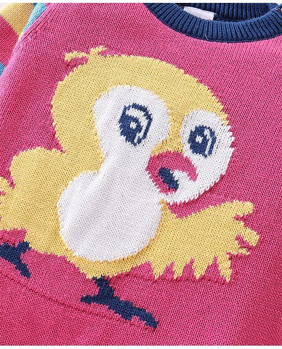 Babyhug Organic Cotton Knit Full Sleeves Baby Sweater Set with Cap & Bird Design - Pink & Blue
