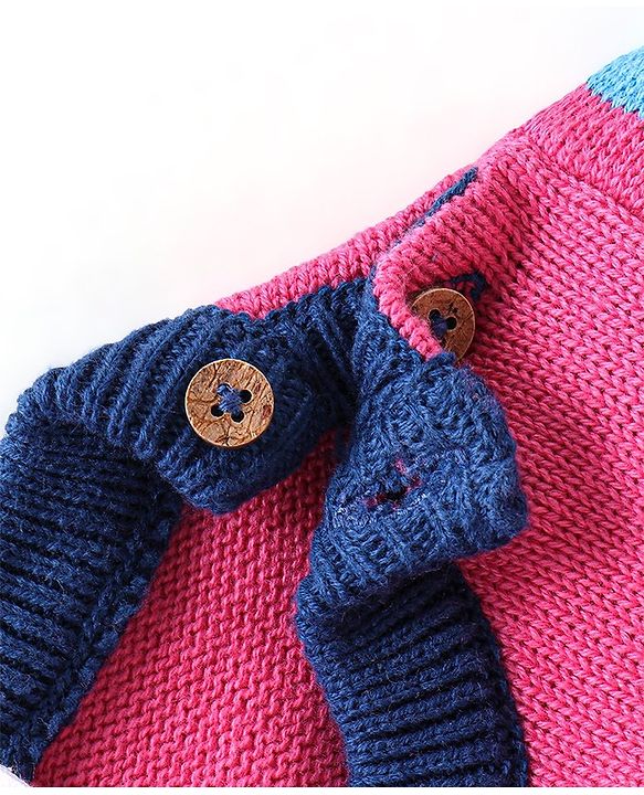 Babyhug Organic Cotton Knit Full Sleeves Baby Sweater Set with Cap & Bird Design - Pink & Blue