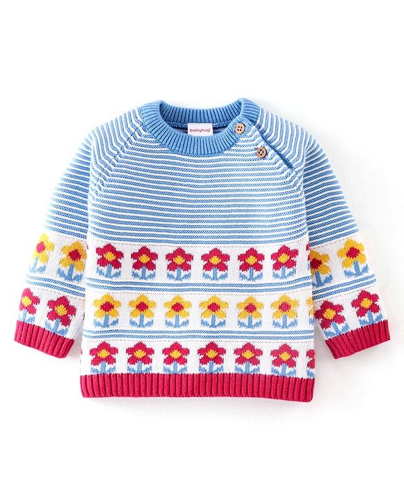Babyhug Organic Cotton Full Sleeves Sweater Set with Floral Design - Pink