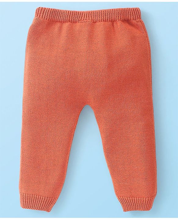 Babyhug Organic Cotton Full Sleeves Sweater Set Striped & Tiger Print - Peach & White