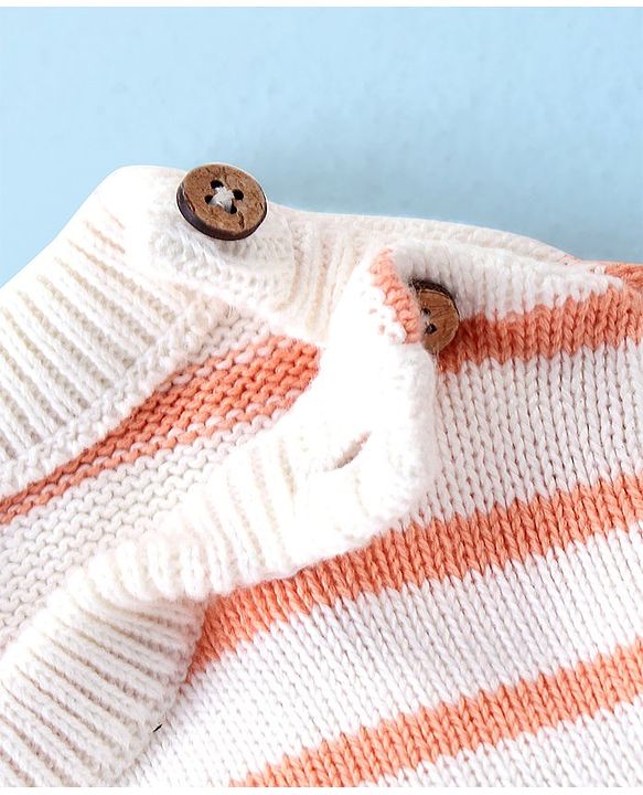 Babyhug Organic Cotton Full Sleeves Sweater Set Striped & Tiger Print - Peach & White