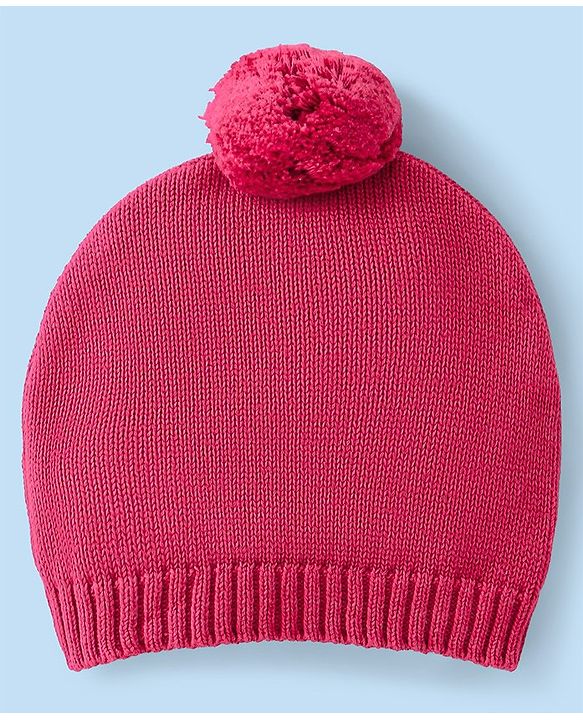 Babyhug Organic Cotton Knit Full Sleeves Sweater Set with Cap Strawberry Design - Pink & White