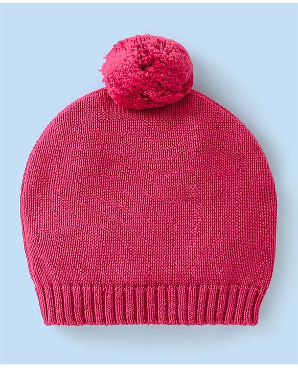 Babyhug Organic Cotton Knit Full Sleeves Sweater Set with Cap Strawberry Design - Pink & White