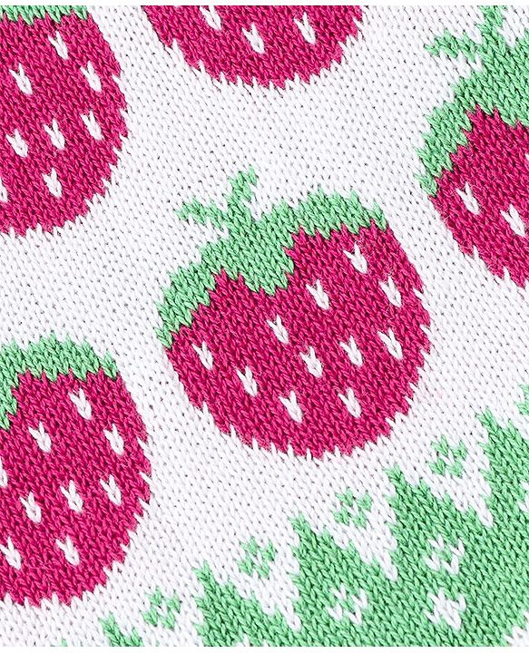 Babyhug Organic Cotton Knit Full Sleeves Sweater Set with Cap Strawberry Design - Pink & White