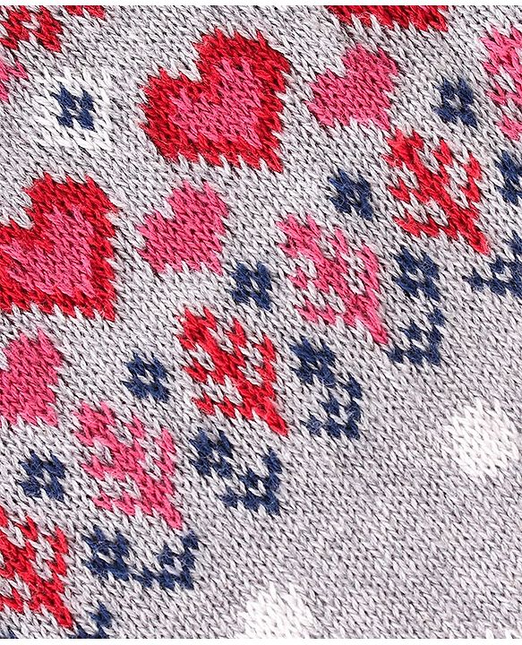 Babyhug Organic Cotton Full Sleeves Baby Sweater Set with Cap Hearts Design - Pink & Grey