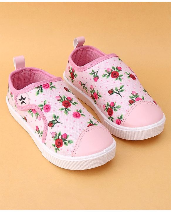 Cute Walk by Babyhug Casual Shoes Floral Print With Velcro Closure - Light Pink