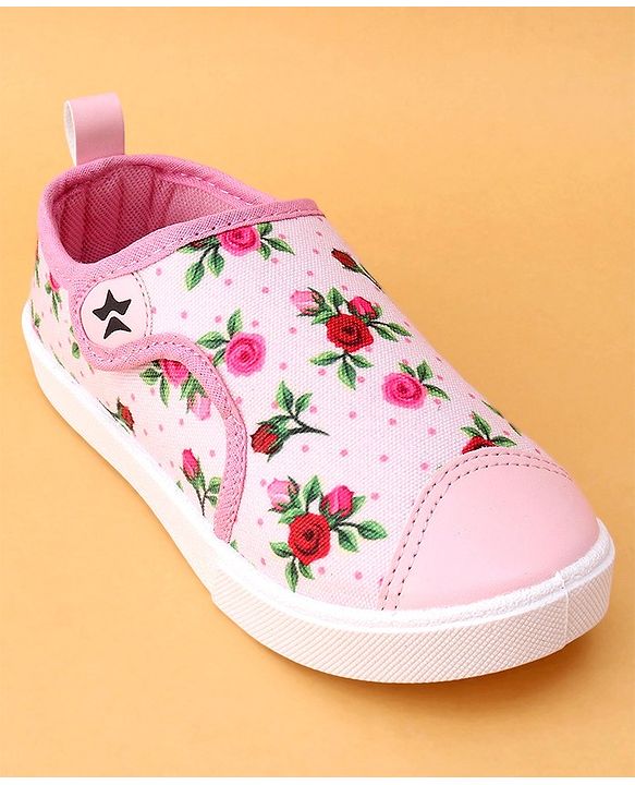 Cute Walk by Babyhug Casual Shoes Floral Print With Velcro Closure - Light Pink