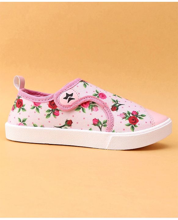 Cute Walk by Babyhug Casual Shoes Floral Print With Velcro Closure - Light Pink