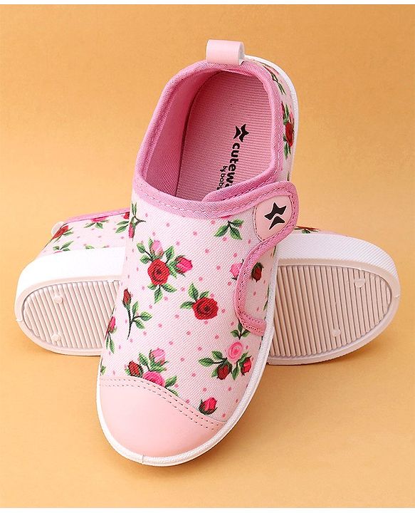 Cute Walk by Babyhug Casual Shoes Floral Print With Velcro Closure - Light Pink