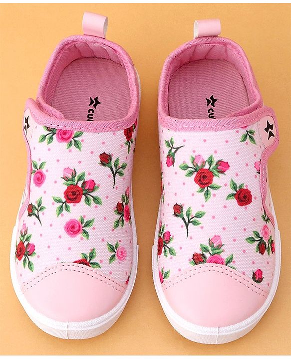 Cute Walk by Babyhug Casual Shoes Floral Print With Velcro Closure - Light Pink