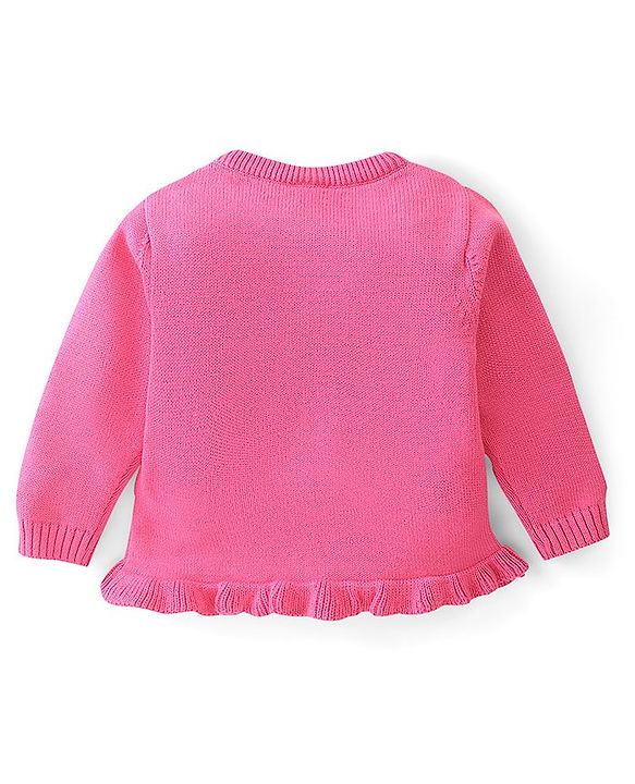 Babyhug Organic Cotton Knit Full Sleeves Sweater Set Heart Design - Dark Pink