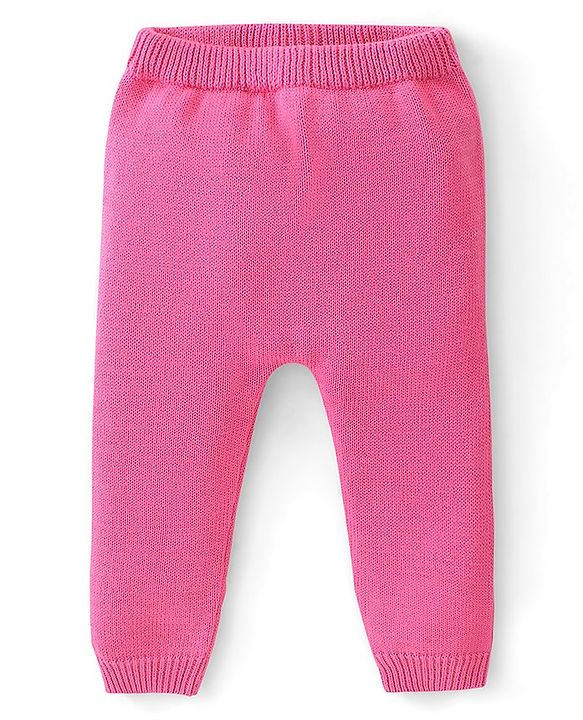 Babyhug Organic Cotton Knit Full Sleeves Sweater Set Heart Design - Dark Pink