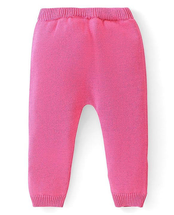 Babyhug Organic Cotton Knit Full Sleeves Sweater Set Heart Design - Dark Pink