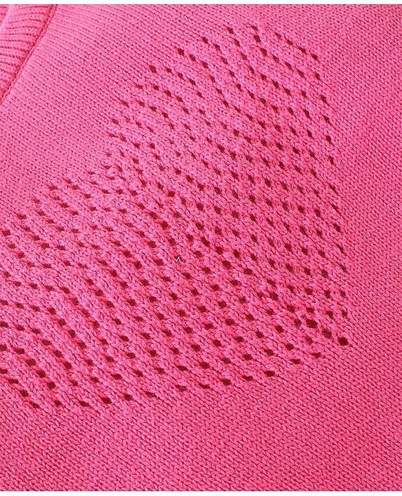 Babyhug Organic Cotton Knit Full Sleeves Sweater Set Heart Design - Dark Pink