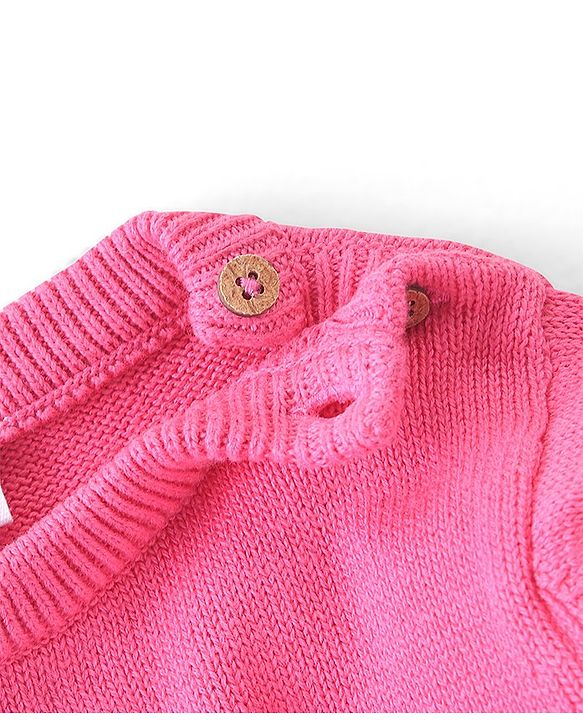 Babyhug Organic Cotton Knit Full Sleeves Sweater Set Heart Design - Dark Pink