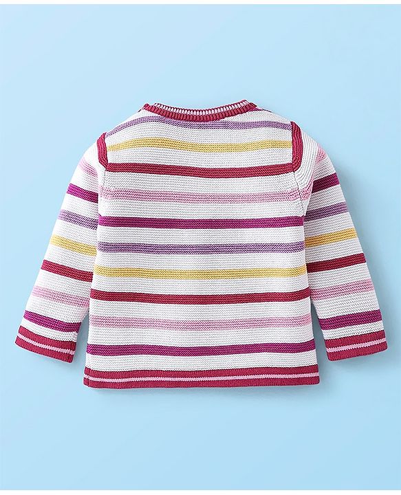 Babyhug Organic Cotton Full Sleeves Striped Baby Sweater Set Heart Design - Multicolor